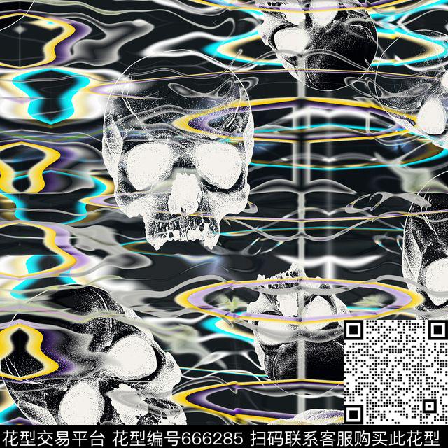 男装T恤夹克外套纹理骷颅头电流数码印花华亿平台下载（图片编号: 666285） - 瓦栏（Walan）
