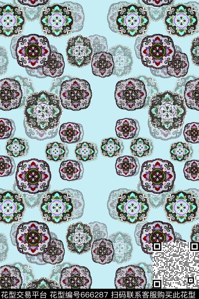 民族风图案男士泳装圆圈组合数码印花华亿平台下载（图片编号: 666287） - 瓦栏（Walan）