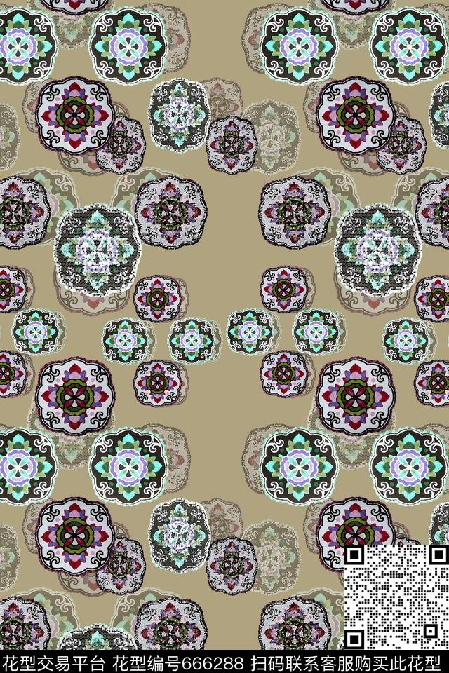 民族风图案男士泳装圆圈组合数码印花华亿平台下载（图片编号: 666288） - 瓦栏（Walan）