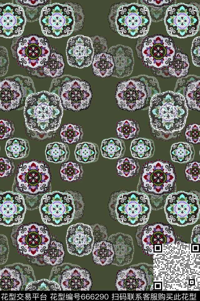 民族风图案男士泳装圆圈组合数码印花华亿平台下载（图片编号: 666290） - 瓦栏（Walan）