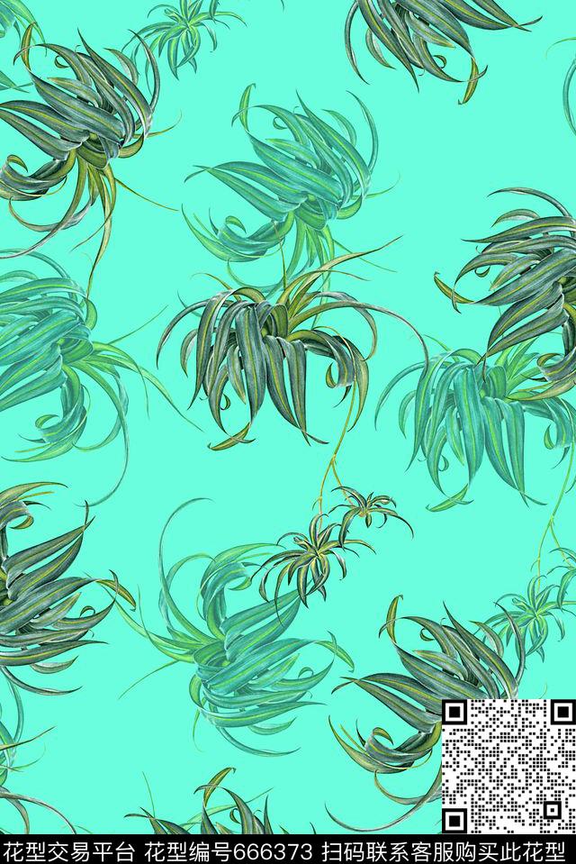 时尚抽象手绘热带风格印花女装裙子泳装植物印花数码印花华亿平台下载（图片编号: 666373） - 瓦栏（Walan）