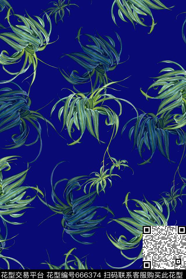 时尚抽象手绘热带风格印花女装裙子泳装植物印花数码印花华亿平台下载（图片编号: 666374） - 瓦栏（Walan）