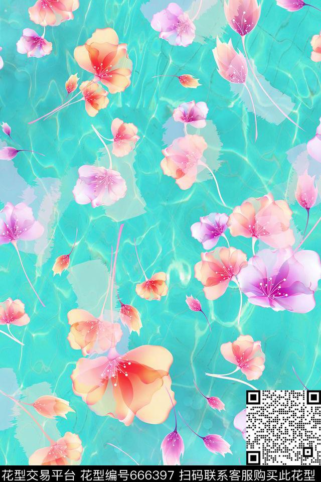 清新小花炫彩春夏数码印花华亿平台下载（图片编号: 666397） - 瓦栏（Walan）