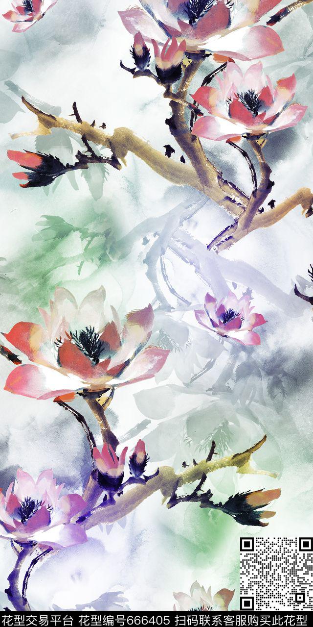 大花花朵花卉数码印花华亿平台下载（图片编号: 666405） - 瓦栏（Walan）