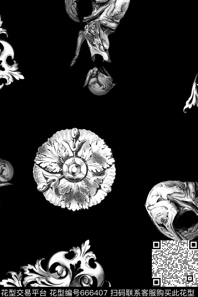 时尚抽象手绘男装T恤高档印花动物宫廷花卉木雕印花数码印花华亿平台下载（图片编号: 666407） - 瓦栏（Walan）