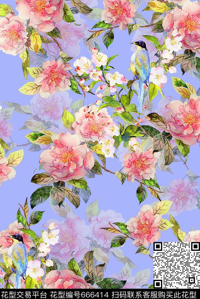 时尚抽象手绘花卉花鸟植物数码印花时尚潮流手绘水彩画渐变纹理花朵印花时尚大牌女装裙子长裙旗袍外套艳丽泳装印花数码印花华亿平台下载（图片编号: 666414） - 瓦栏（Walan）
