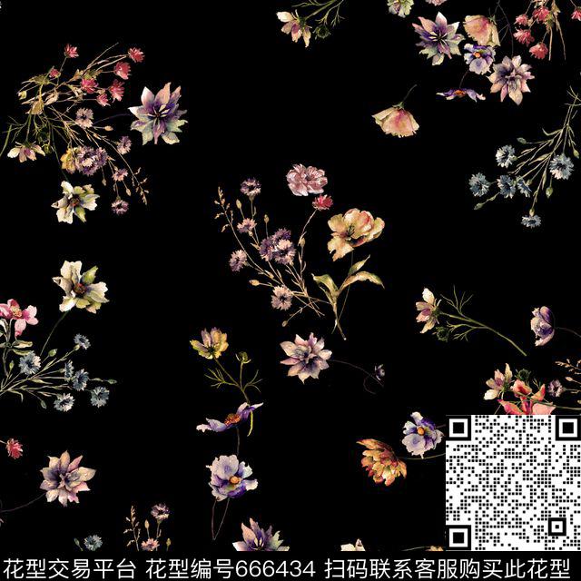 花卉底色翠花数码印花华亿平台下载（图片编号: 666434） - 瓦栏（Walan）