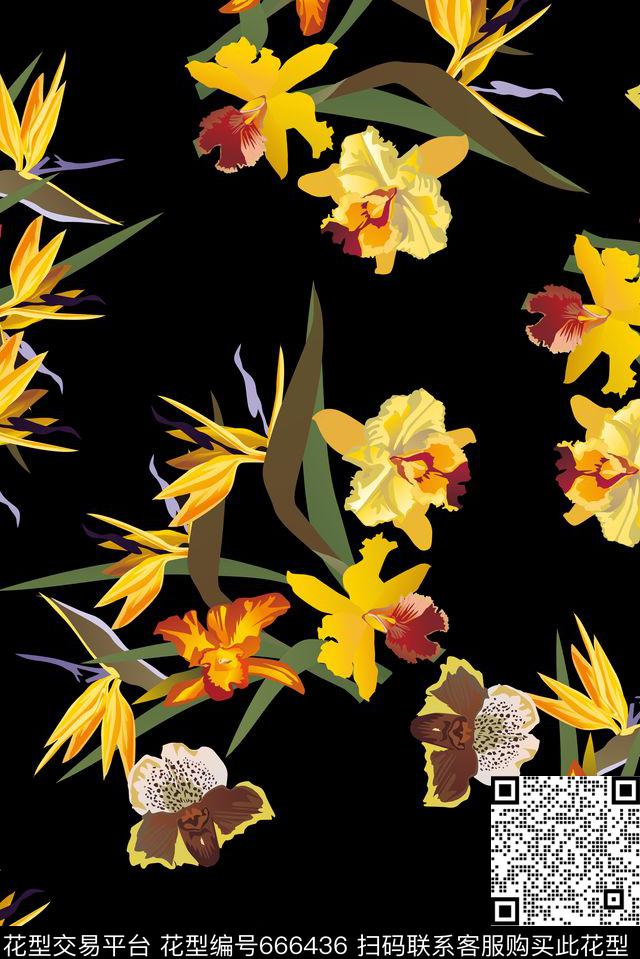 传统热带植物传统印花华亿平台下载（图片编号: 666436） - 瓦栏（Walan）