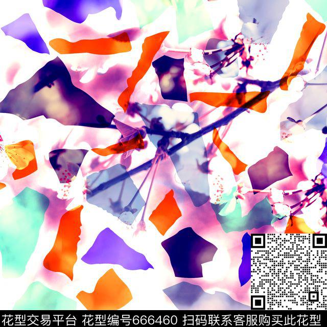 原创手绘抽象几何彩绘数码印花时尚潮流花卉梅花渐变纹理肌理纹印花时尚女装裙子泳装清爽艳丽系列印花数码印花华亿平台下载（图片编号: 666460） - 瓦栏（Walan）