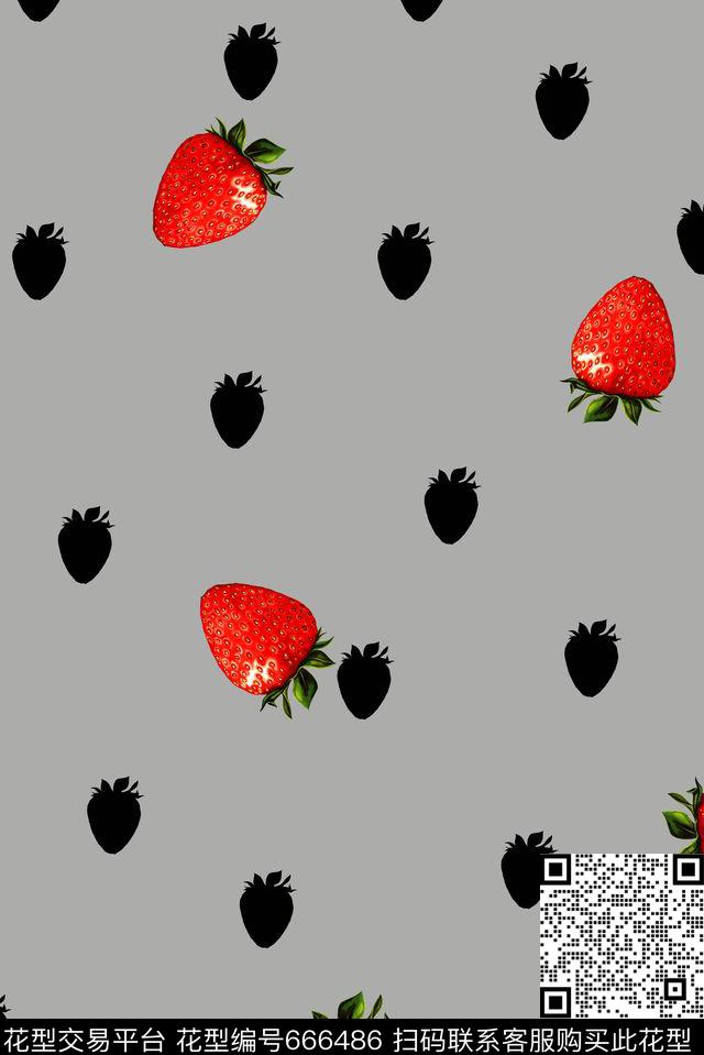 水果草莓波点数码印花华亿平台下载（图片编号: 666486） - 瓦栏（Walan）