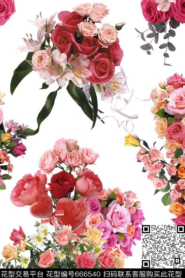 玫瑰花朵花卉数码印花华亿平台下载（图片编号: 666540） - 瓦栏（Walan）