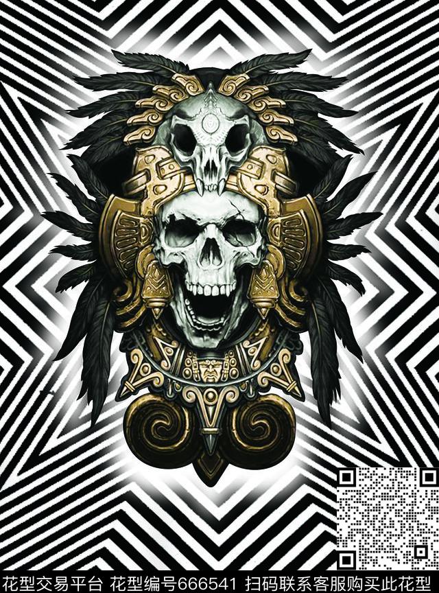 骷髅头条纹满身花数码印花华亿平台下载（图片编号: 666541） - 瓦栏（Walan）