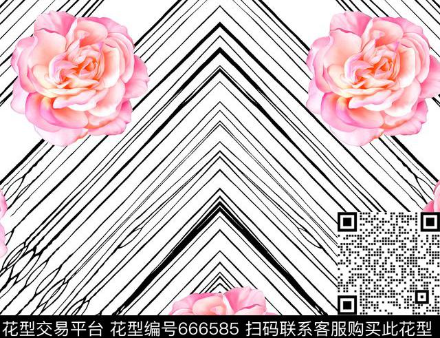 几何花卉时尚数码印花华亿平台下载（图片编号: 666585） - 瓦栏（Walan）
