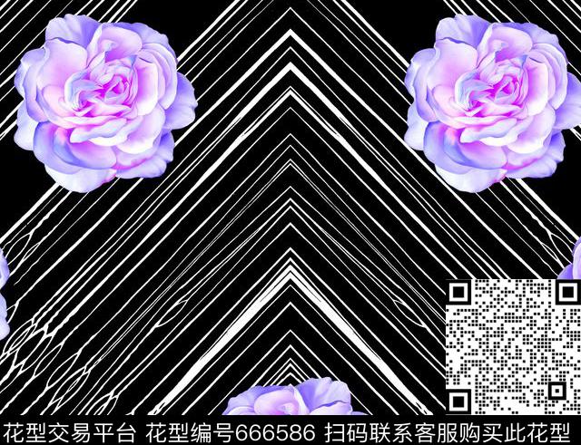几何花卉时尚数码印花华亿平台下载（图片编号: 666586） - 瓦栏（Walan）