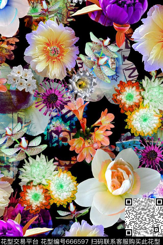 女装花卉油画数码印花华亿平台下载（图片编号: 666597） - 瓦栏（Walan）