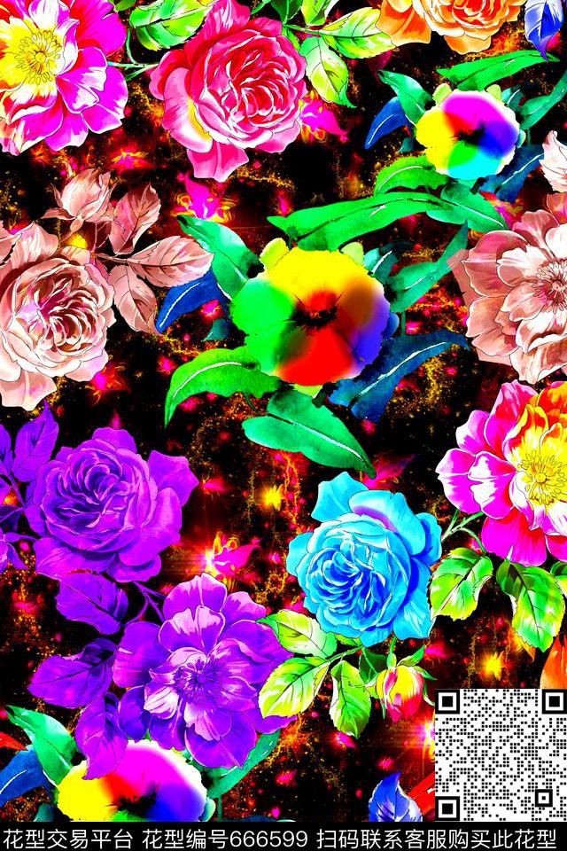 连衣裙女装花卉数码印花华亿平台下载（图片编号: 666599） - 瓦栏（Walan）