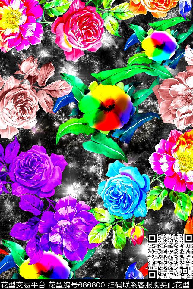 连衣裙女装花卉数码印花华亿平台下载（图片编号: 666600） - 瓦栏（Walan）