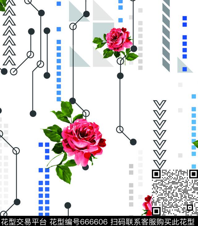 2017年女装新几何牡丹花朵数码印花华亿平台下载（图片编号: 666606） - 瓦栏（Walan）