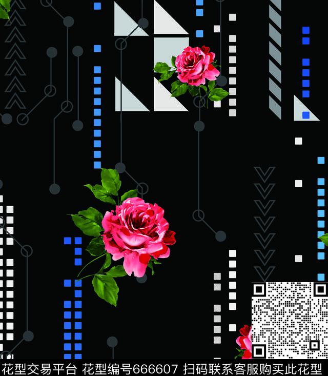 2017年女装新几何牡丹花朵数码印花华亿平台下载（图片编号: 666607） - 瓦栏（Walan）