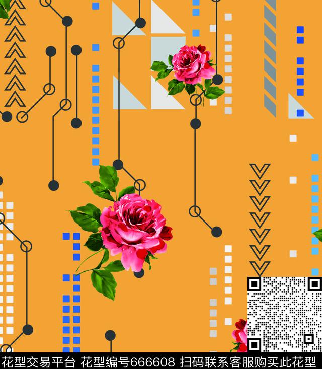 2017年女装新几何牡丹花朵数码印花华亿平台下载（图片编号: 666608） - 瓦栏（Walan）
