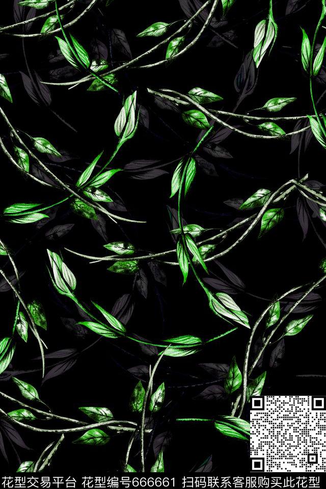 树枝植物叶子数码印花华亿平台下载（图片编号: 666661） - 瓦栏（Walan）