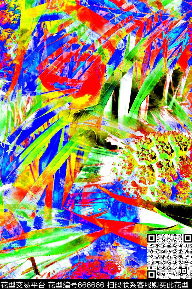 时尚大气热带风情缤纷色彩线条数码印花华亿平台下载（图片编号: 666666） - 瓦栏（Walan）