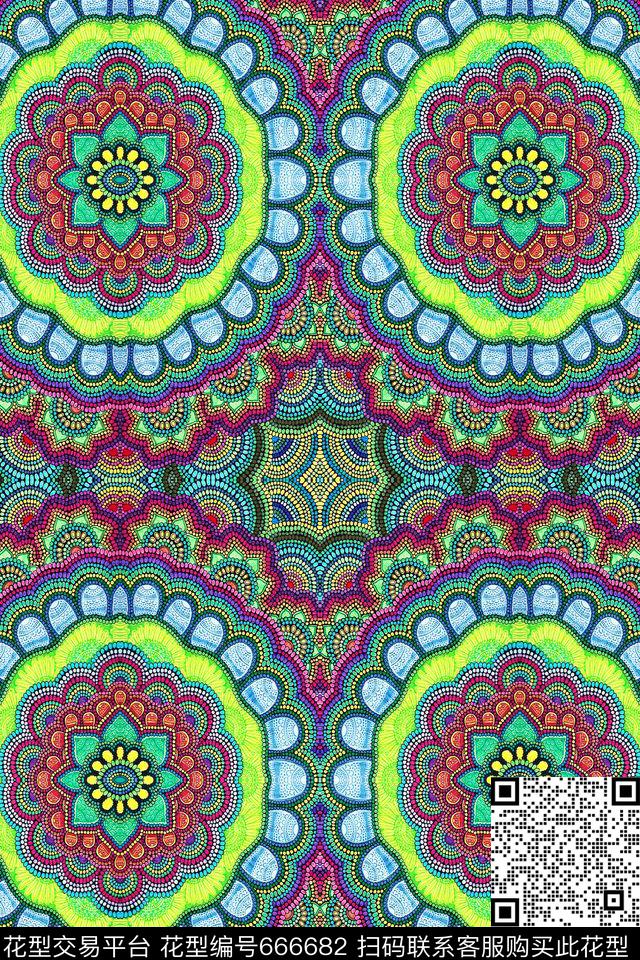 几何抽象民族数码印花华亿平台下载（图片编号: 666682） - 瓦栏（Walan）