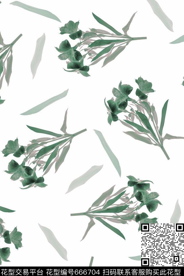 百合叶子时尚数码印花华亿平台下载（图片编号: 666704） - 瓦栏（Walan）