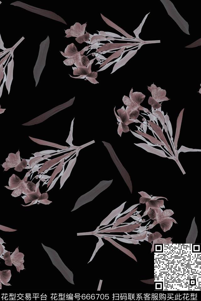 百合叶子时尚数码印花华亿平台下载（图片编号: 666705） - 瓦栏（Walan）