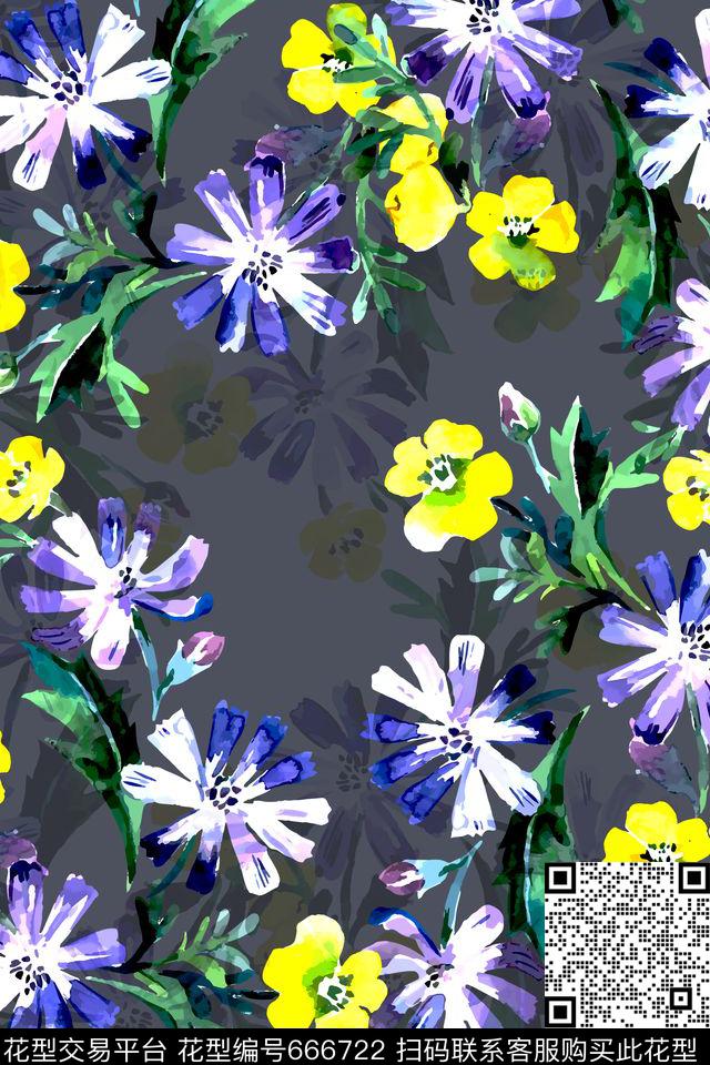 潮流时尚花卉定位数码印花华亿平台下载（图片编号: 666722） - 瓦栏（Walan）