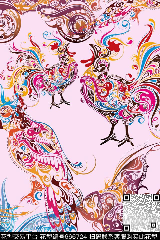 布艺家纺趣味鸟传统印花华亿平台下载（图片编号: 666724） - 瓦栏（Walan）