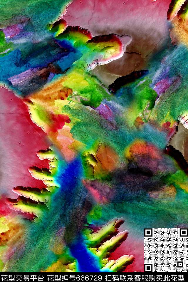 抽象几何炫彩数码印花华亿平台下载（图片编号: 666729） - 瓦栏（Walan）