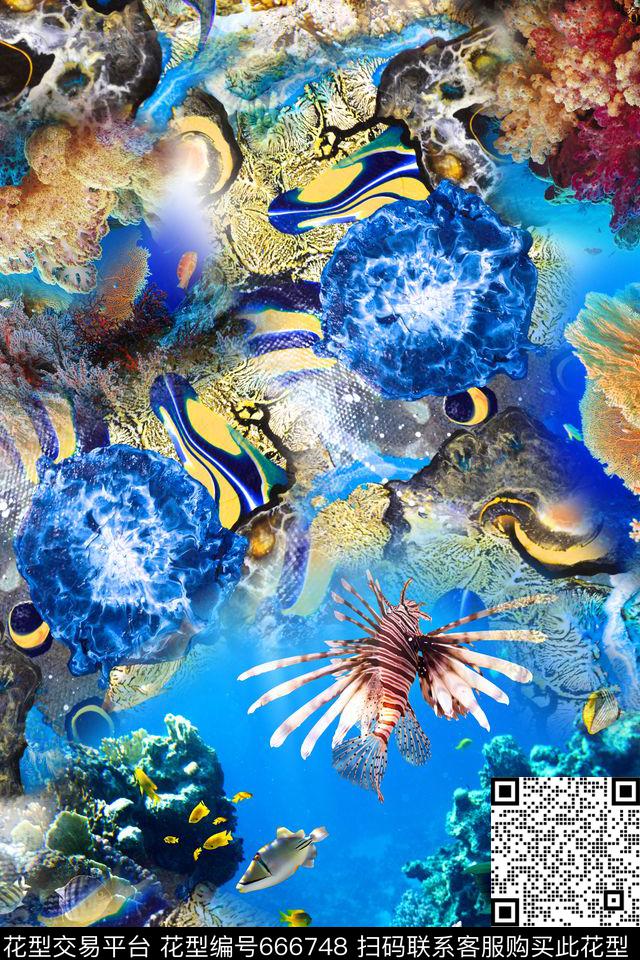 热带风海洋鱼类数码印花华亿平台下载（图片编号: 666748） - 瓦栏（Walan）