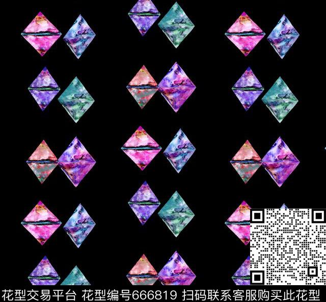 水彩水墨几何数码印花华亿平台下载（图片编号: 666819） - 瓦栏（Walan）