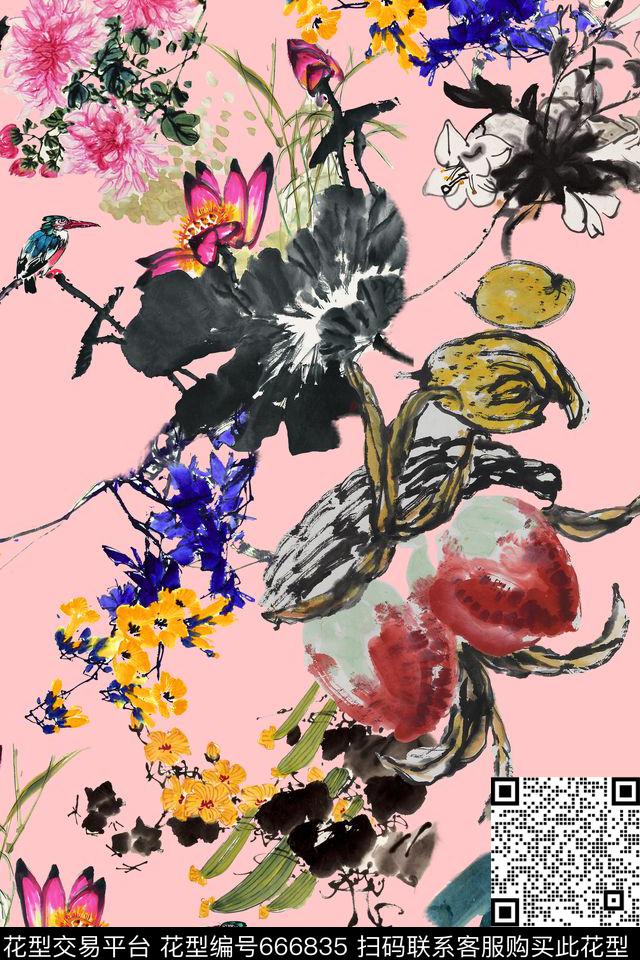 女装中国风水墨数码印花华亿平台下载（图片编号: 666835） - 瓦栏（Walan）