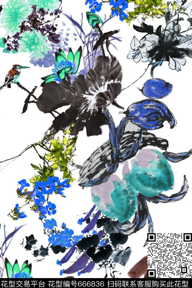 女装中国风水墨数码印花华亿平台下载（图片编号: 666836） - 瓦栏（Walan）
