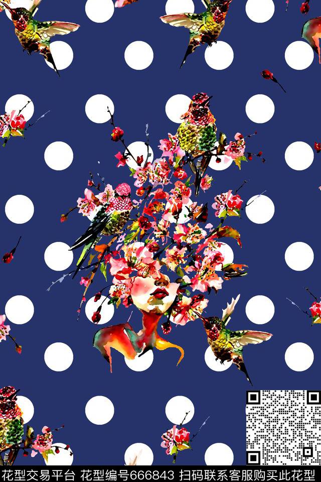 抽象手绘满版花鸟最新高清数码小碎花波点数码印花华亿平台下载（图片编号: 666843） - 瓦栏（Walan）