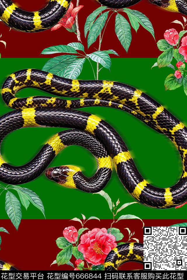 时尚手绘水彩画花卉女装裙子动物蛇印花时尚潮流国际大牌女装外套夹克卫衣艳丽印花潮流数码印花华亿平台下载（图片编号: 666844） - 瓦栏（Walan）