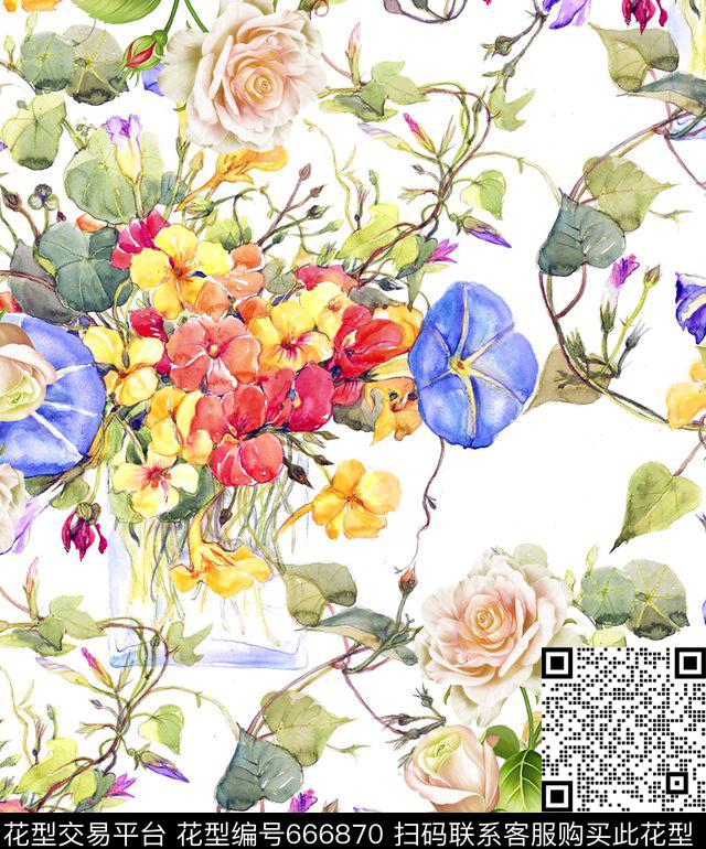 花卉碎花田园数码印花华亿平台下载（图片编号: 666870） - 瓦栏（Walan）