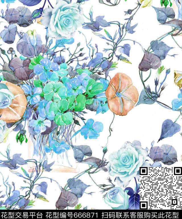 花卉碎花田园数码印花华亿平台下载（图片编号: 666871） - 瓦栏（Walan）