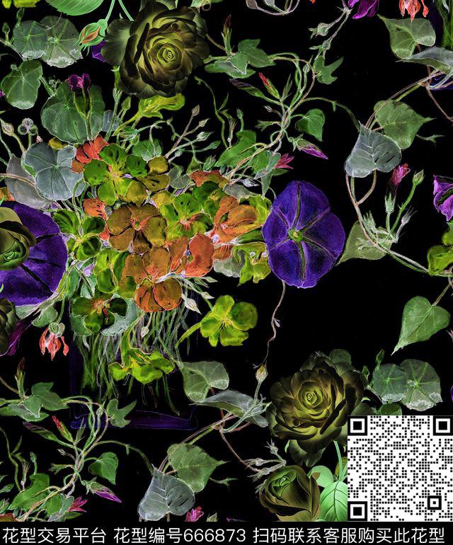 花卉碎花田园数码印花华亿平台下载（图片编号: 666873） - 瓦栏（Walan）