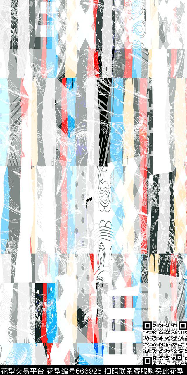 抽象几何花纹数码印花华亿平台下载（图片编号: 666925） - 瓦栏（Walan）