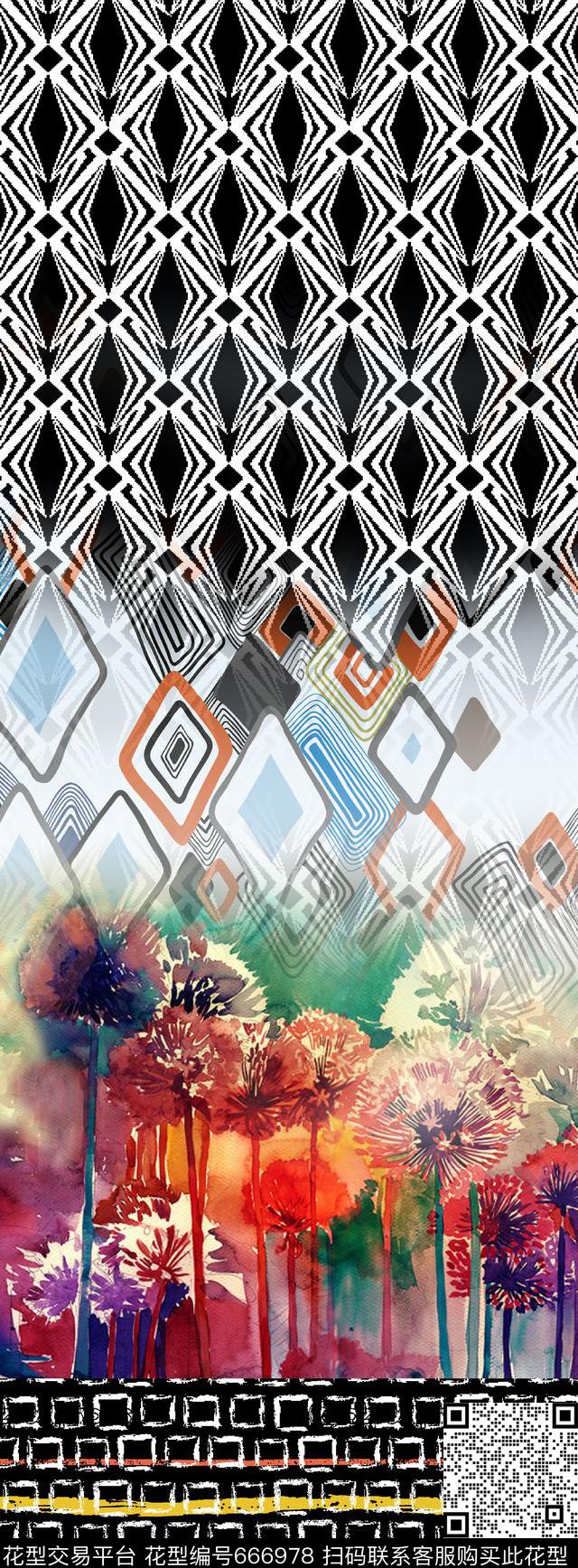 花卉方格几何数码印花华亿平台下载（图片编号: 666978） - 瓦栏（Walan）