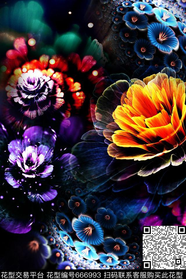 抽象花卉炫彩分形艺术数码印花华亿平台下载（图片编号: 666993） - 瓦栏（Walan）