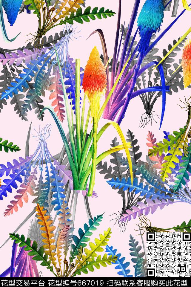 热带叶子彩色数码印花华亿平台下载（图片编号: 667019） - 瓦栏（Walan）