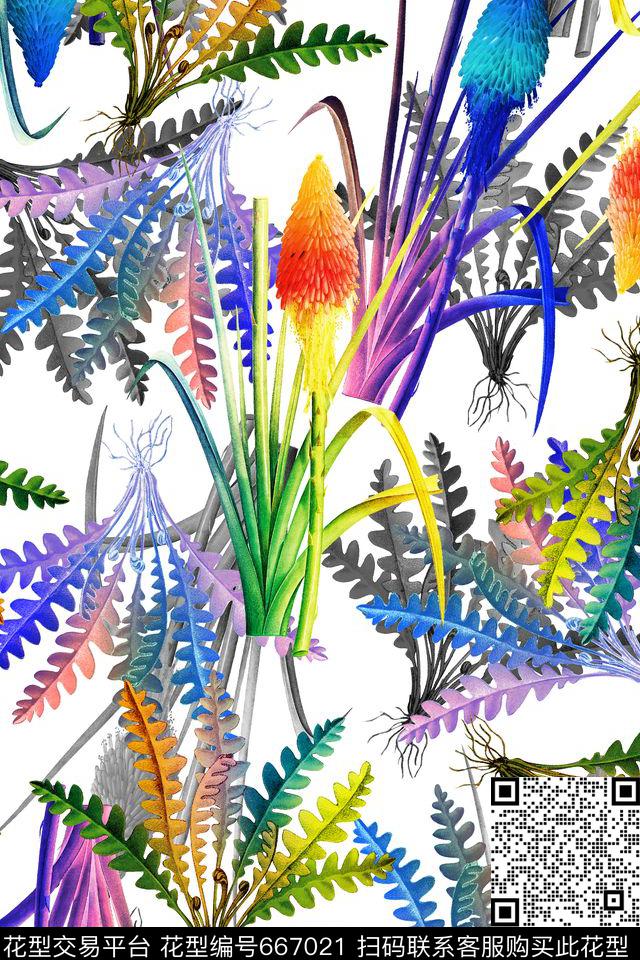 热带叶子彩色数码印花华亿平台下载（图片编号: 667021） - 瓦栏（Walan）