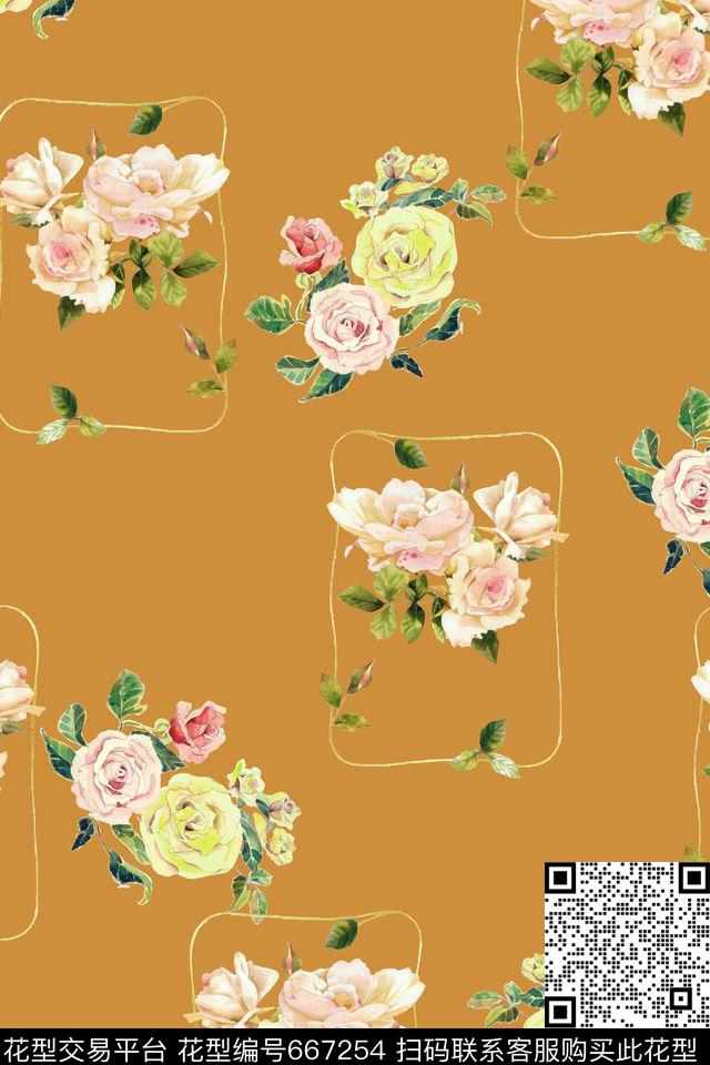 花卉几何水彩数码印花华亿平台下载（图片编号: 667254） - 瓦栏（Walan）