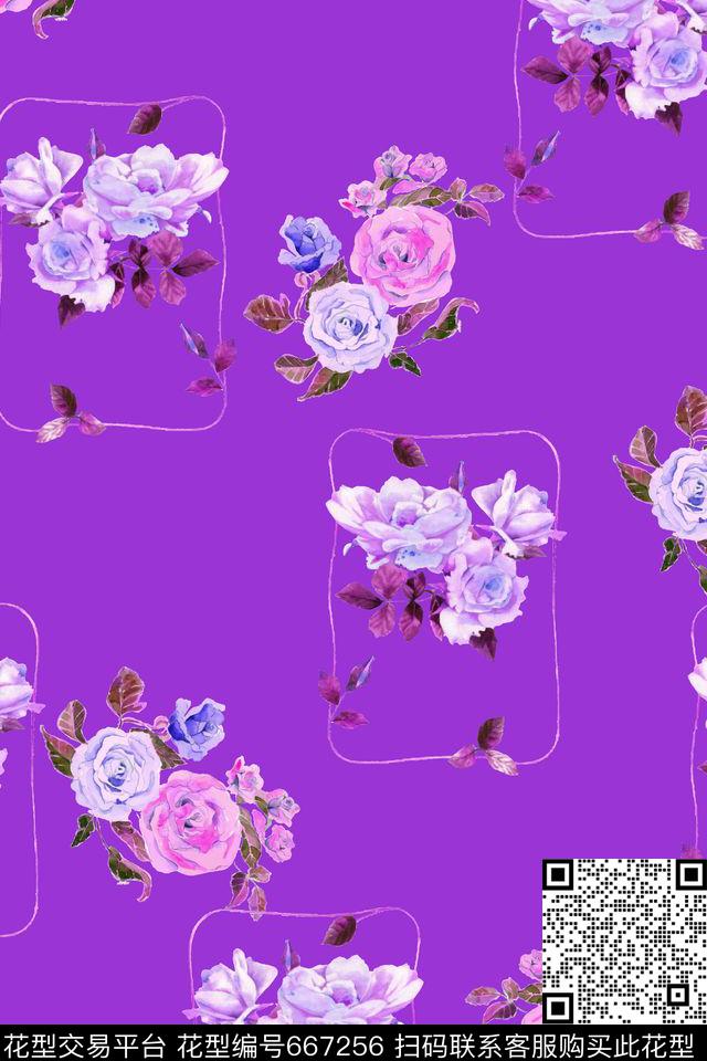 花卉几何水彩数码印花华亿平台下载（图片编号: 667256） - 瓦栏（Walan）