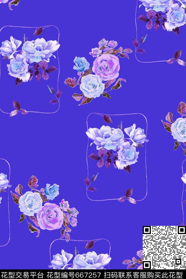 花卉几何水彩数码印花华亿平台下载（图片编号: 667257） - 瓦栏（Walan）