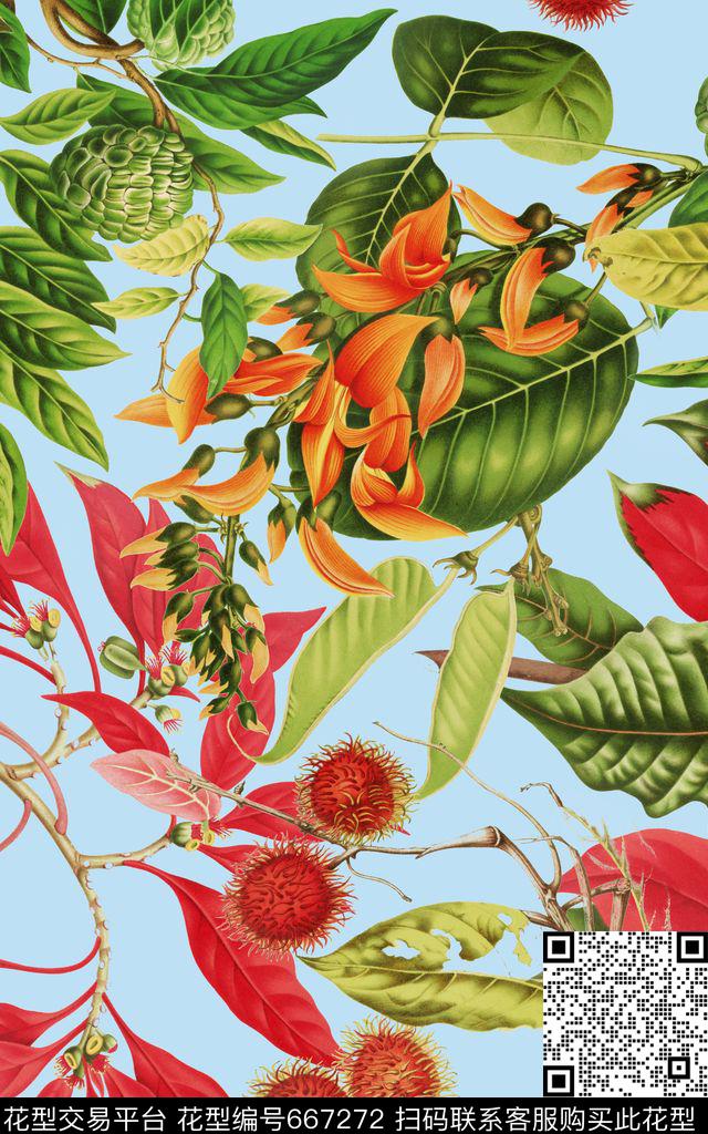 植物果子叶子数码印花华亿平台下载（图片编号: 667272） - 瓦栏（Walan）